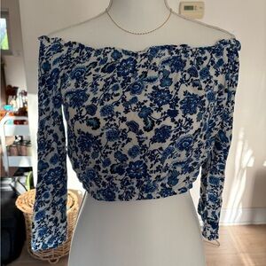 Floral Off-Shoulder Blue Top